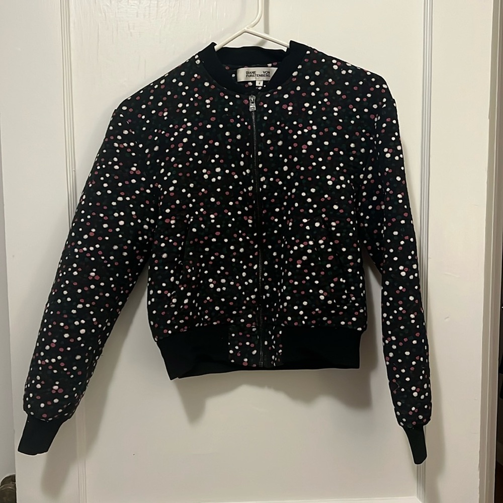 Designer polka dot bomber jacket